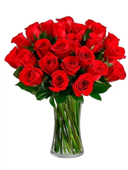 Arranjo de Rosas Vermelhas no Vaso de vidro