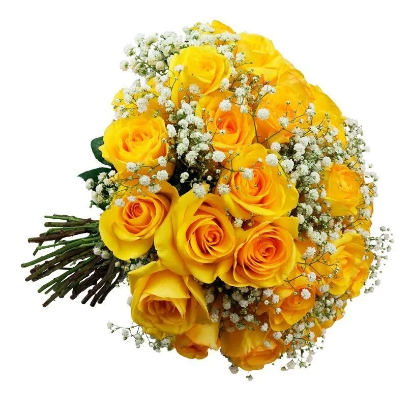Buqu� com 20 Rosas Amarelas e Gypsophila