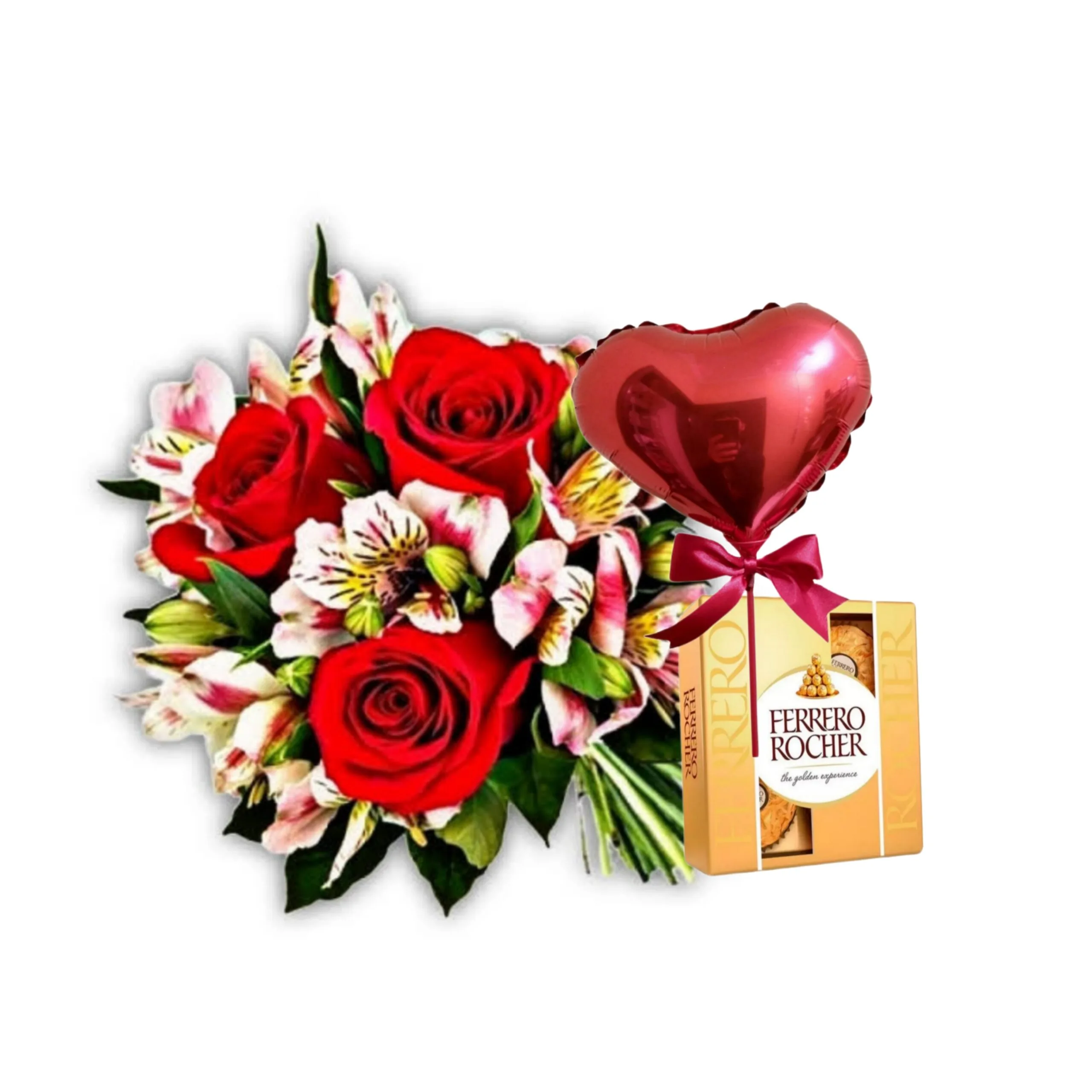 Um belo Dia com Ramalhete Trio de Rosas com Astrom�lias