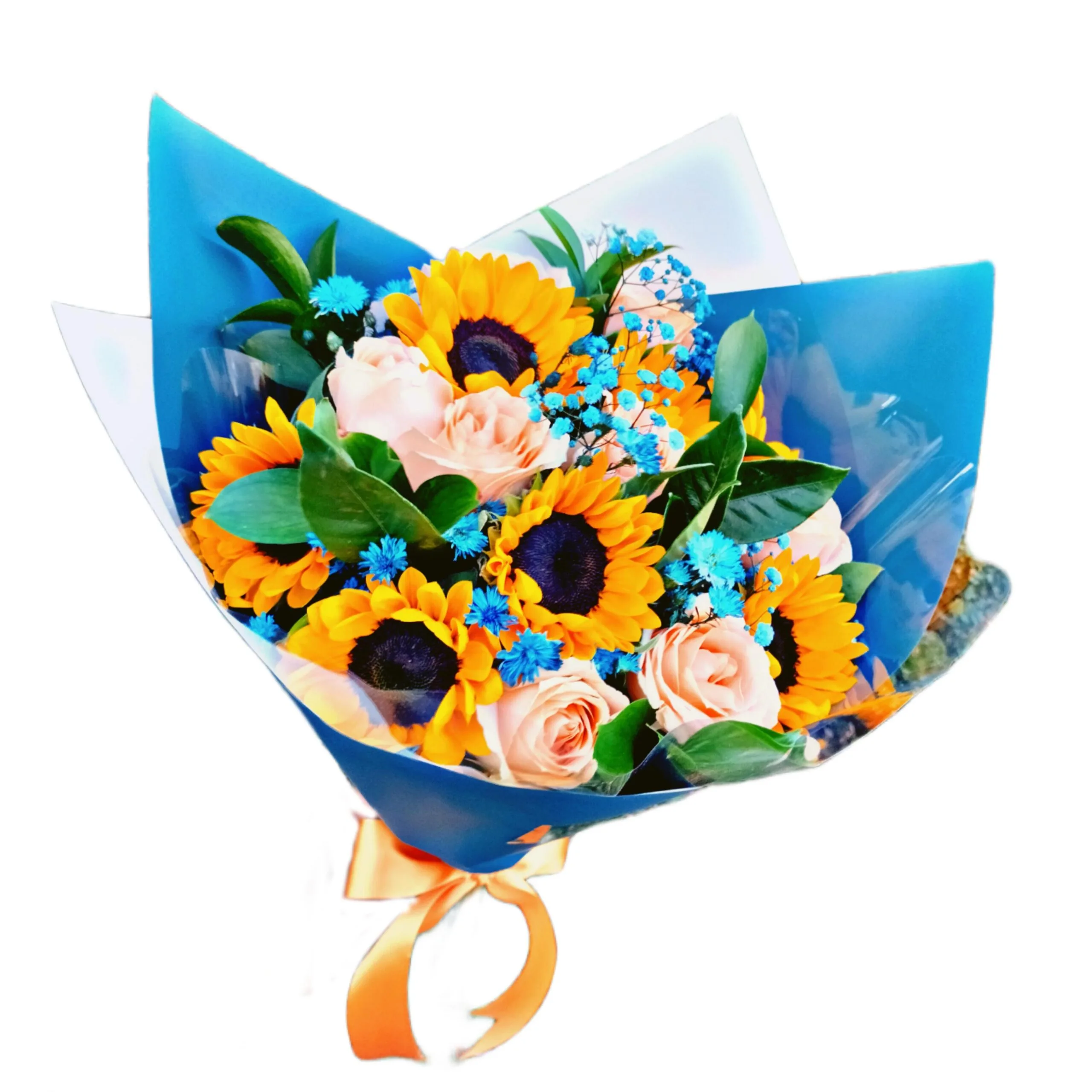 Buqu� de Girassol com Rosas Champanhe