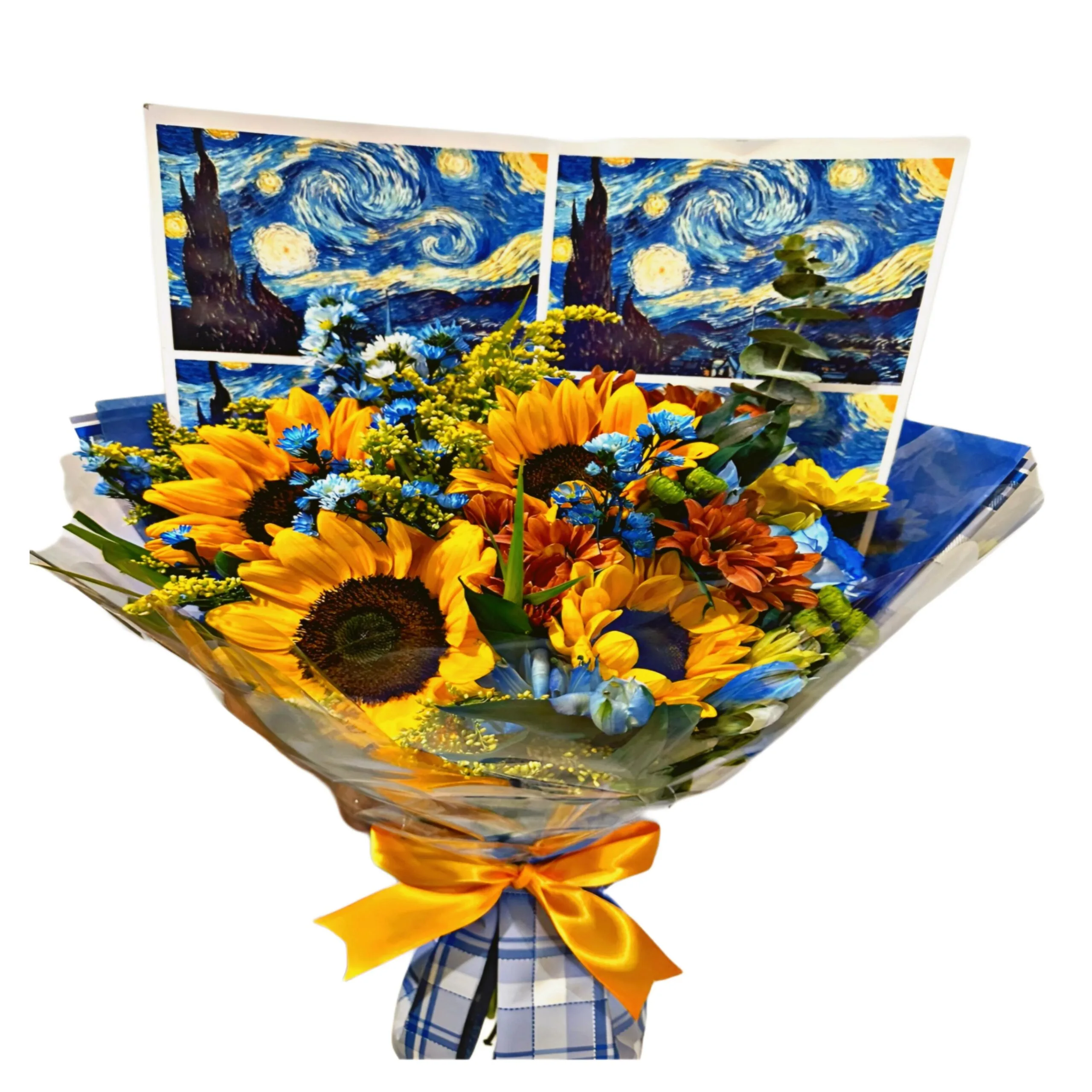 Buqu� Noite Estrelada Van Gogh Com 4 Girass�is